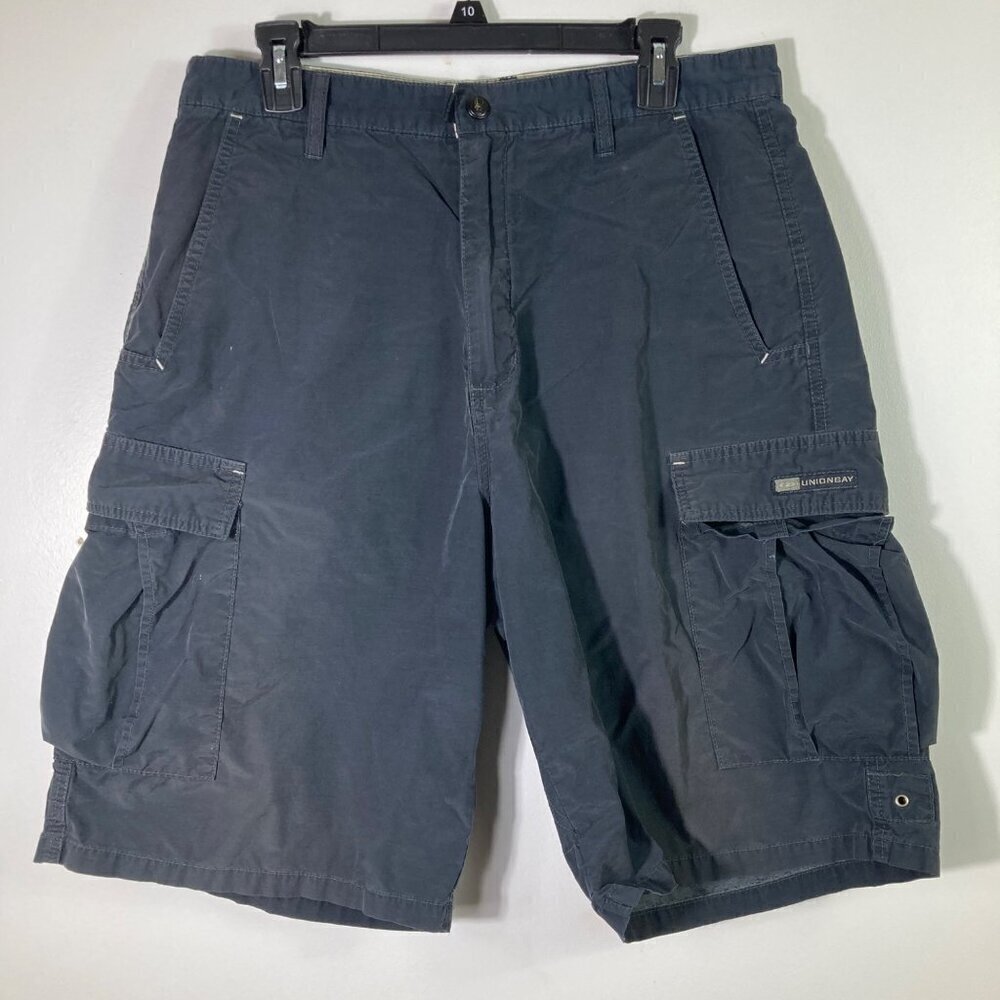 Mens Vintage Union Bay Utility Cargo Shorts‎ Black 34 Flaw